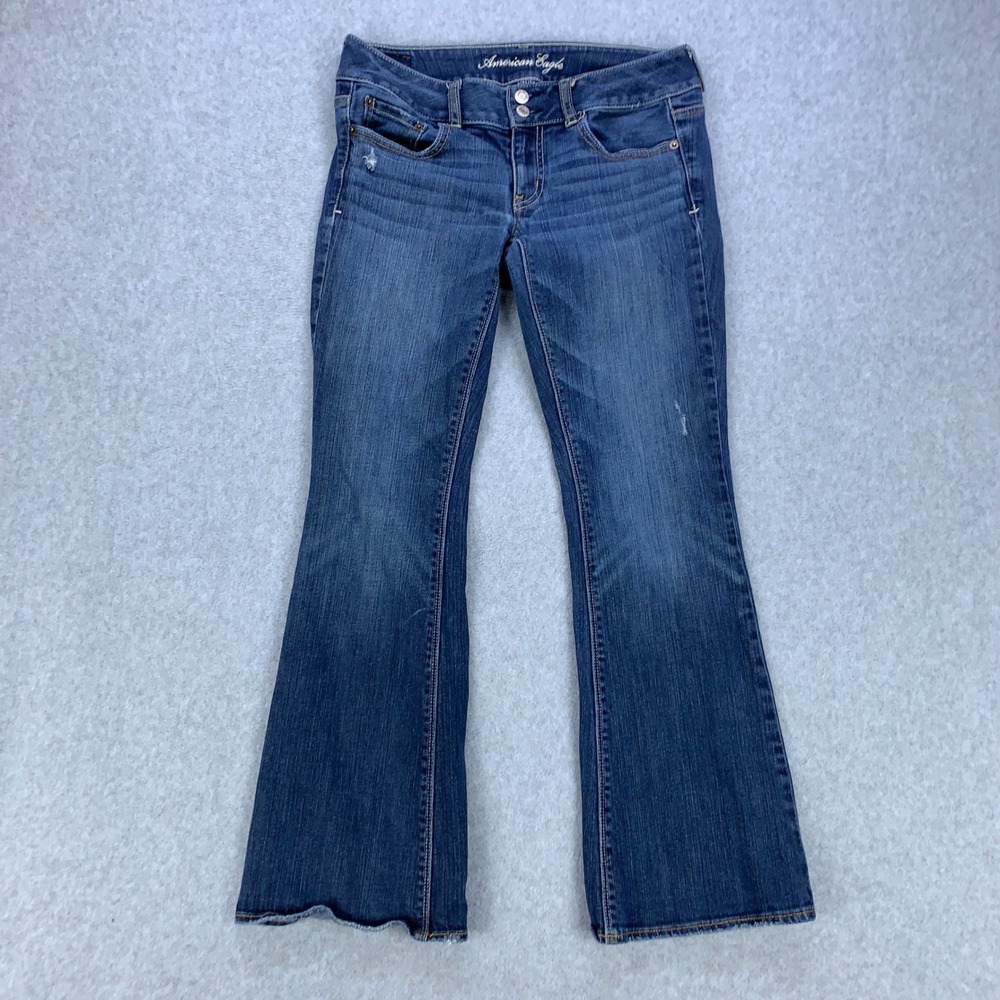 American Eagle Artist Jeans Womens 6 Short Blue Stretch Flare Low Rise Denim